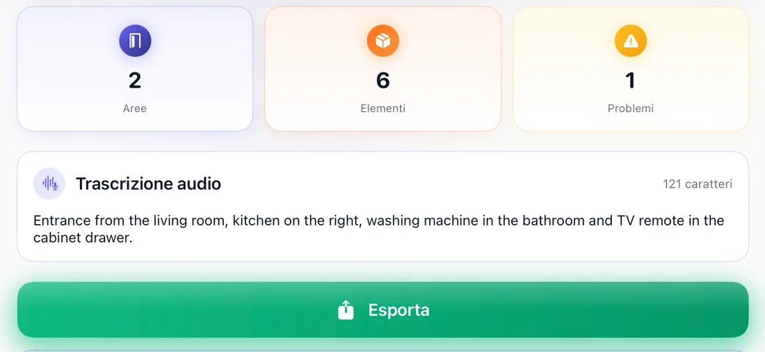 Space Context: 2 aree, 6 elementi, 1 problema, la trascrizione audio della visita e l’export